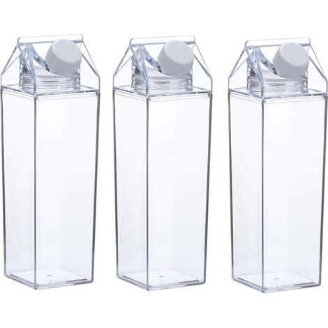 Set aus 3 Wasserflaschen in hellen, quadratischen Milchkartons, wasserdichte Kunststoffbecher (1000 ml)