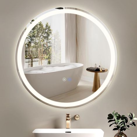 GBLY Spiegel Badezimmer Badspiegel mit Beleuchtung - LED Badezimmerspiegel Rund Wandspiegel Bad IP44 mit Touch-Schalter und Entfogger-Funktion 60cm Lichtspiegel Dimmbar 3000K-6500K