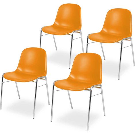 BRB 4 Kunststoffschalenstühle, verchromtes Untergestell, BxTxH 495x520x770 mm (orange)