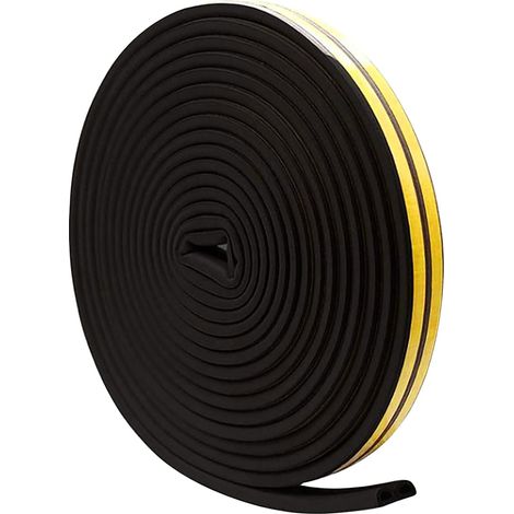 Bande d'étanchéité Autocollante pour Portes et Fenêtres,type D 9mmx6mm Bandes de Joint,Bandes de Caoutchouc Insonorisées pour Fenêtres Bande d'impact (6m) noir