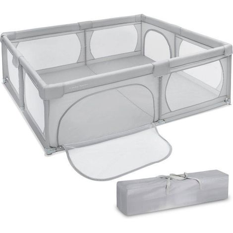 Moby-System Parc Bébé Pliable 200 x 180 X 68 gris avec base antidérapante, stable, protection imperméable à l'eau, sac de transport (1/5)