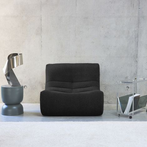 Fauteuil chauffeuse en bouclette texturée noir style contemporain 1 place