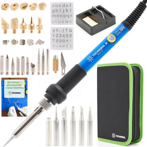 Bruciatore a legna 39in1 Techrebal "Blue Jet" TBJ60W con potenziometro da 60 W (saldatore, 29 punte, supporto in spugna e custodia)