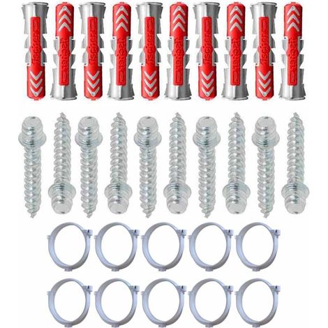 Ensemble de 10 colliers tube de descente Ø100 Blanc + 10 Vis 7x40mm + 10 Chevilles Duopower 8x40mm - Arcanaute (1/5)