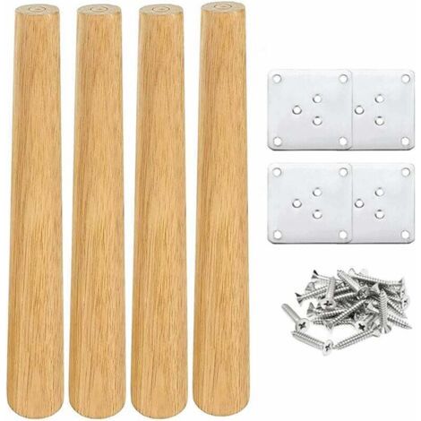 QORVA-Pieds De Table En Bois De 30 Cm Lot De 4 Pieds De Meubles En Bois Massif Inclinés Coniques Avec Plaques De Montage Et Vis Pour Canapé-Lit Armoire Canapé Chaise (Vertical)