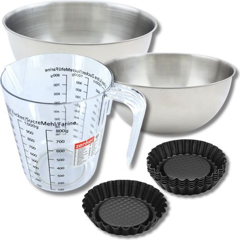 Set pâtisserie avec 6 moules à tartelettes renversées 10 cm, 2 bols à mixer, verre mesureur et spatule Zenker (1/5)