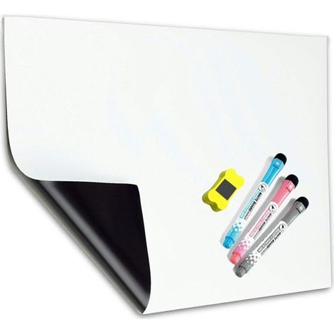Tableau blanc magnétique A3, aimant pour réfrigérateur et tableau blanc de cuisine, convient aux enfants et aux adultes, facile à écrire, effaceur magnétique à sec durable, comprend 3 marqueurs et 1 e (1/4)