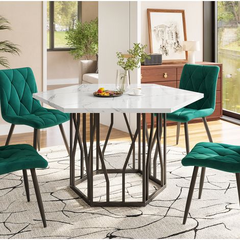MEUBLIV Ensemble table et 4 chaises hexagonale noir/blanc/vert style moderne (1/5)
