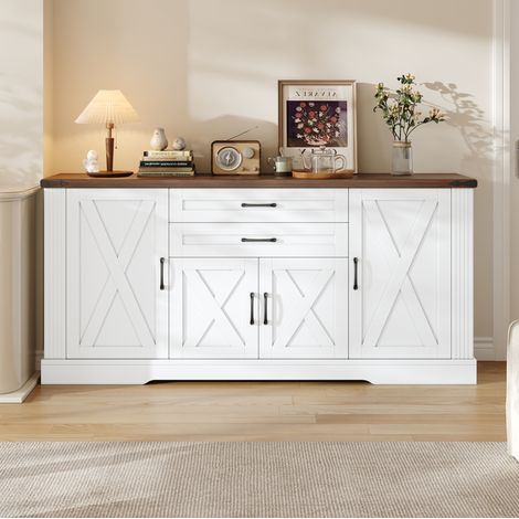 Aparador 160x39x81,5 cm MDF/aglomerado blanco, 4 puertas 2 cajones, cocina – MEUBLIV (1/5)