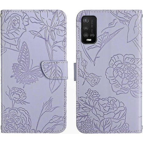 Emed Echtlederhülle für das Power U10 / U20 Handy, elegante Hülle mit Schmetterlings- und Pfingstrosenmuster, robuster Schutz, hochwertige Verarbeitung, Smartphone-kompatibles Zubehör, raffiniertes un (1/4)