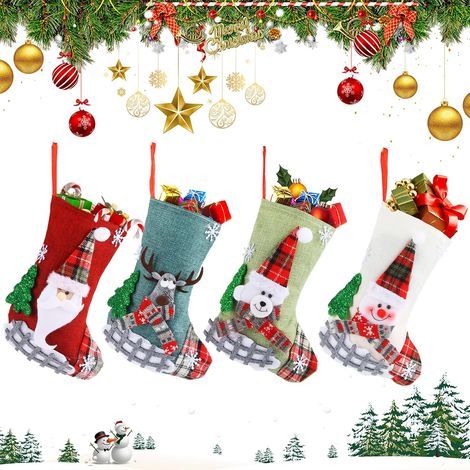 Mini Christmas stockings, set of 4, Christmas decorations, 3D mini Christmas stockings, decorations for tree, fireplace, candy bags (1/5)