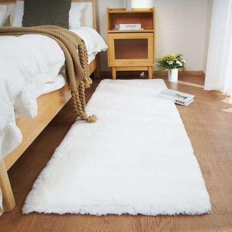 Tapis Blanc de Salon 60 x 180 cm Shaggy en Peau Tapis en Fourrure synthétique Fourrure Lavable (1/5)
