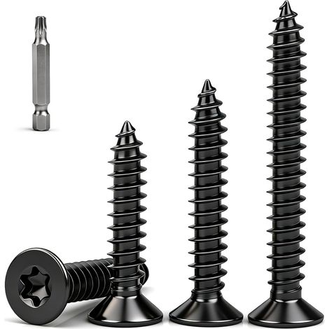 Lot de 110 Vis a Bois Noir M4 x 20 mm Vis à Bois Torx Tête Fraisée Torx T20 Acier Inoxydable A2 Filetage Complet pour Panneaux d'aggloméré, Vis Autotaraudeuses, Menuiserie (1/5)
