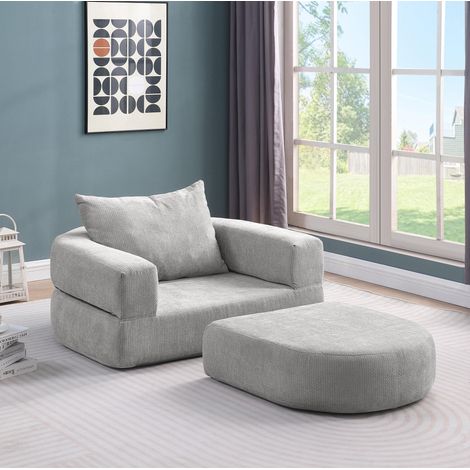 Divano modulare 62x57x29 cm grigio chiaro in ciniglia con seduta ampia e configurazione flessibile (1/5)