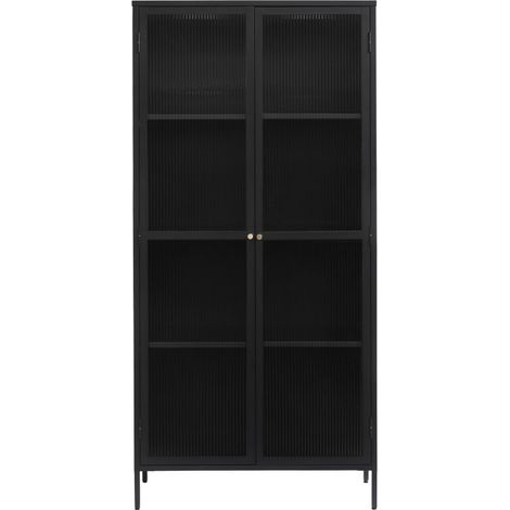 Vaisselier 2 portes en verre stié et métal H190cm - Noir - BJORN (1/5)