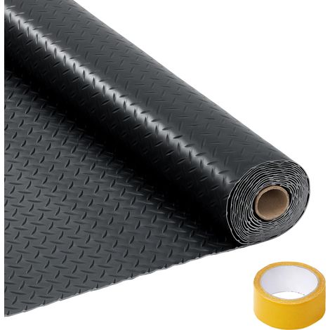 Tapis antidérapant garage en PVC robuste – Motif losange – Imperméable, facile à nettoyer – Protection contre fuites et taches – Idéal SUV/camion/voiture sport – 7,5×17 ft noir (1/5)