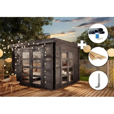 Alpholz ECO Set - Gartenhaus Paloma Beach -grau Gartenhaus aus Holz in Grau, Holzhaus mit 28 mm Wandstärke Blockbohlenhaus (1/4)