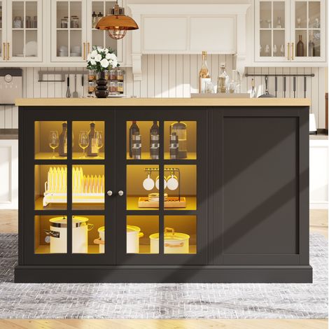 MEUBLIV îlot de cuisine 120x40x90 cm noir – LED, rangement et plateau pliable (1/5)