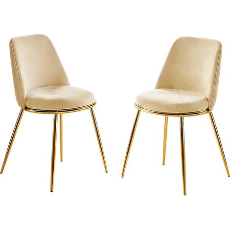 Set di 2 sedie da pranzo moderne bianco crema in velluto con gambe in metallo dorato MODENUIT (1/5)