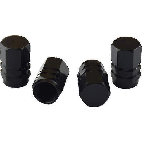 Lot de 4 enjoliveurs antivol en aluminium pour jantes de voiture, avec bouchons de valve de pneu étanches et cache-moyeu central, noirs. (1/5)