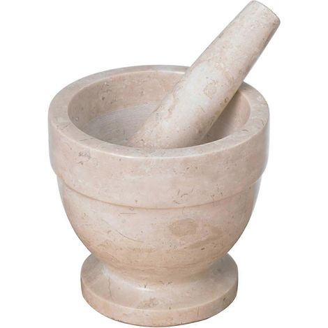 Mörser und Stößel aus champagnerfarbenem Marmor, Gewürz- und Knoblauchmühle, beige (1/5)