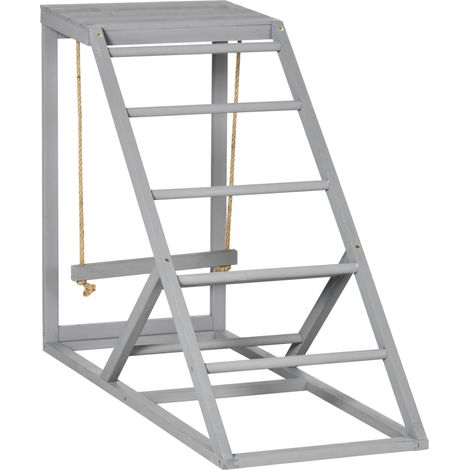 Perchoir bois poule avec balançoire échelle plateforme 96 x 40 x 71 cm gris