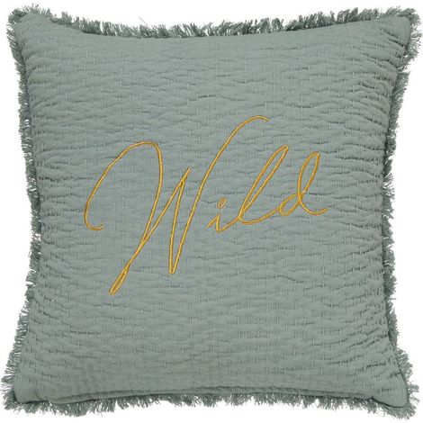 Coussin brodé Wild vert céladon 45x45cm - Atmosphera créateur d'intérieur (1/3)