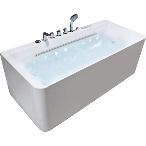 Baignoire balnéo semi-ilot blanche - 1 place - 470 L - 170 x 75 cm - KIRANA