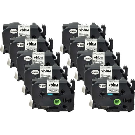 vhbw 10x Label Tape compatible with Brother P-Touch PT-P750WVP, PT-P900, PT-P900W, PT-P950NW Label Printer 8m x 24 mm, Black on White