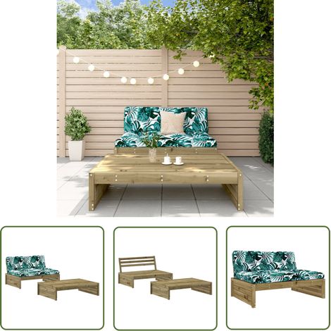 The Living Store Salon de jardin 2 pcs avec coussins bois de pin imprégné - Salon De Jardin - Mobilier De Jardin - Ensemble Salon - Meubles De Jardin - Bois Traité (1/5)