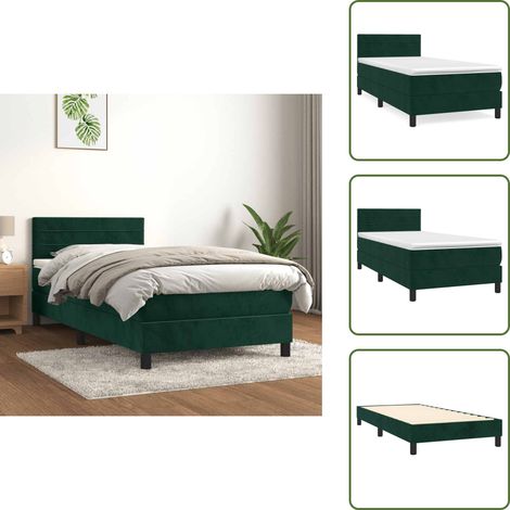 Sommier à lattes de lit avec matelas Vert foncé 90x200 cm - Lit Tapissier - Lit Velours - Lit Double - Literie - Chambre À Coucher (1/5)