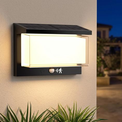Lampe Solaire Extérieure avec Détecteur de Mouvement, IP65 Lumière Murale Extérieure 6500K, 3 modes lampe LED extérieure à détecteur de mouvement pour Jardin, Garage, Terrasse, Cour (1/5)