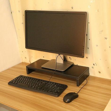 Support en bois pour écran LED/LCD, rehausseur pour écran d'ordinateur, organisateur de bureau, étagère d'affichage, noir (1/5)