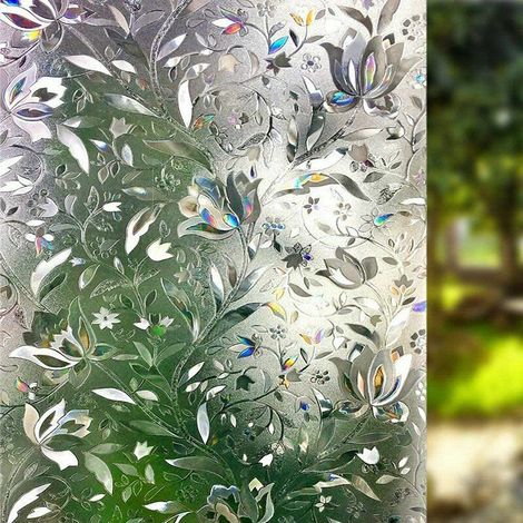 Film de fenêtre 3D Film électrostatique Protection de la vie privée Film de fenêtre décoratif anti-UV Motif de tulipes de fleurs anti-croissance 45 × 200 cm (1/5)