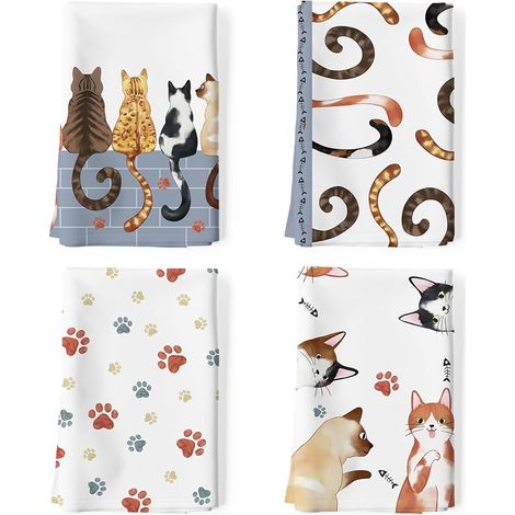 Cotton Kitchen Towels Dish Towels Cotton Hook Bar Towels 48 x 70 cm Cartoon Cat (1/5)