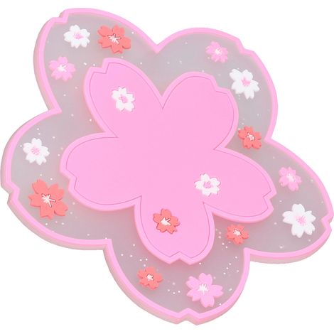 Japanische Kirschblüten-Untersetzer (11,5 cm), rutschfest, für Tee-, Milch- und Kaffeetassen – Set für Zuhause und Büro, rosa (1/5)