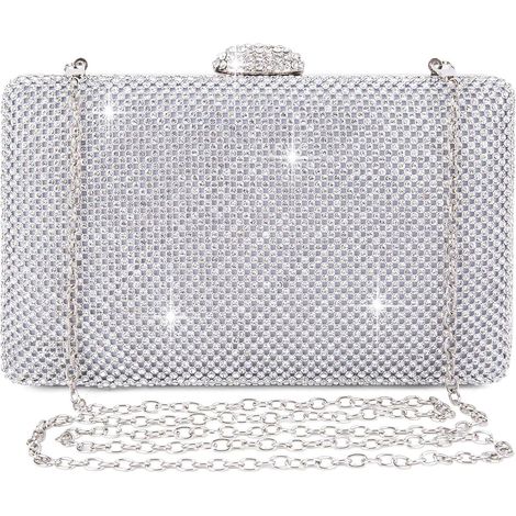 Pochettes et Clutches Femme en Strass, Sac Bandoulière avec Chaîne, Elegante Pochette Sac a Main Femme Ceremonie Mariage Cocktail