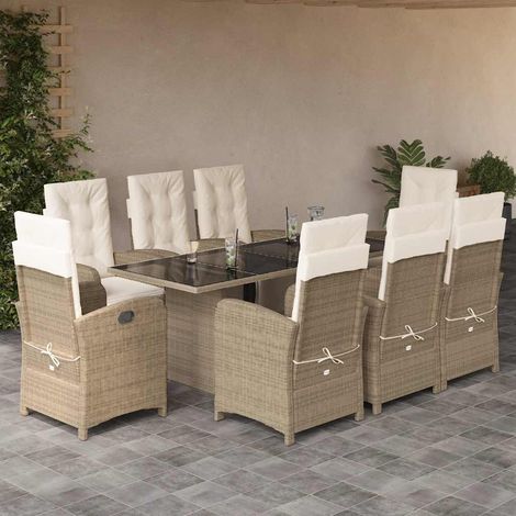Ensemble à manger de jardin et coussins 9 pcs beige Poly rotin (1/5)