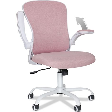 Puluomis Office Chair, Ergonomic Desk Chair, Swivel Computer Chair, with Lumbar Support, Flip up Armrests, 30° Rocking Function, Height Adjustable, Pink