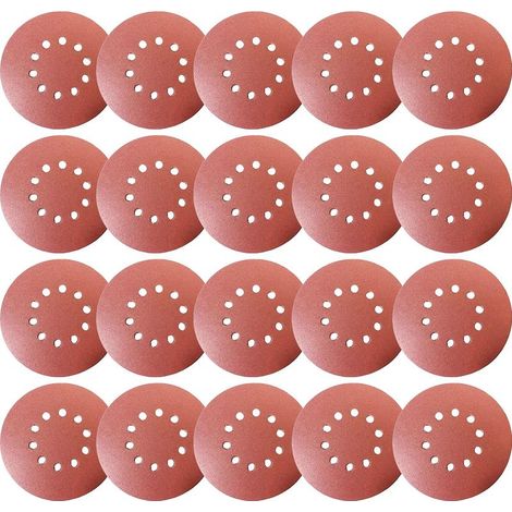 Set di 35 dischi abrasivi, diametro 225 mm, grana 5XP60/80/100/120/180/240/320, 10 fori, colore rosso, carta vetrata a secco per edilizia (35 pezzi) (1/5)