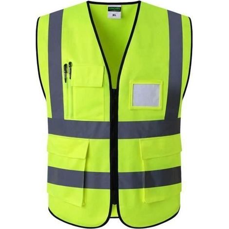 Gilet Jaune Securite, Gilet de Travail de Sécurité Haute Visibilité avec Fermeture éclair et Poches (XL, Jaune) JAUNE (1/4)