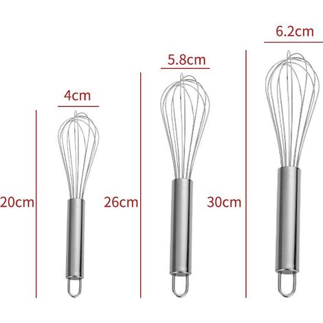 Fouets de cuisine, ensemble de 3 fouets en silicone avec manches en acier inoxydable pour mélanger la crème aux œufs, fouets ballons avec cuillère doseuse et pinceau à pâtisserie (1/4)