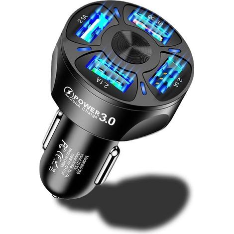 Chargeur de voiture USB – 4 ports, charge rapide 35 W 7 A QC3.0 pour iPhone, iPad, Samsung, Huawei et Xiaomi – Noir (1/5)