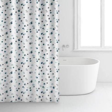 Rideau de douche - Blanc et bleu - Polyester - 180 x 200 cm - (1/5)