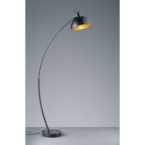 Moderne LED Bogenleuchte in Schwarz Schirm innen Gold, 155cm hoch 75cm Ausladung (1/4)