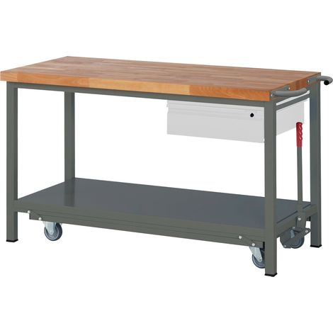 STIER Werkbank Premium mit abs. Fahrgestell und 1 Schublade BxTxH 1500x700x880 mm