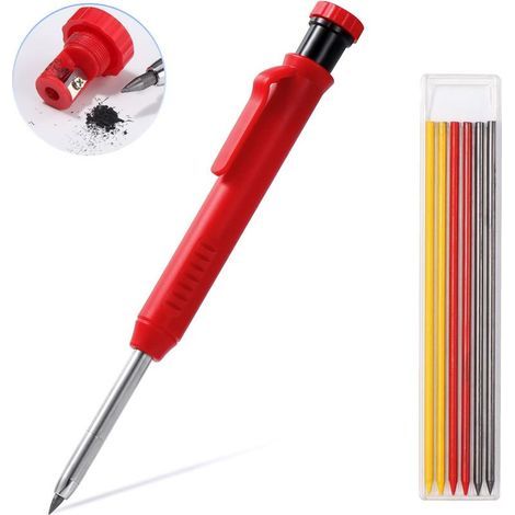 Crayon Charpentier avec 7 Recharges – Taille-crayon Intégré, Pour Verre, Bois (1/5)