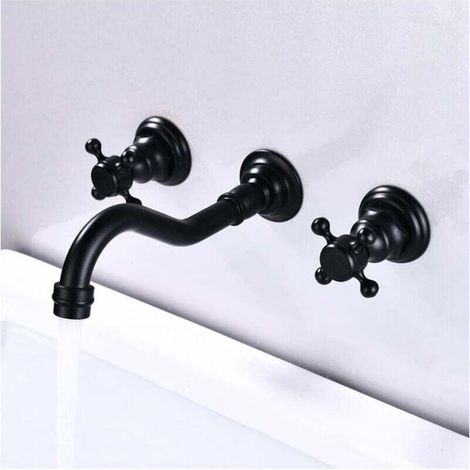 Wall Mounted Bathroom Faucet, Sink Mixer Tap, Hot and Cold Water Mixer, No Leaks, Easy and Quick Installation - Black MUMU (1/4)