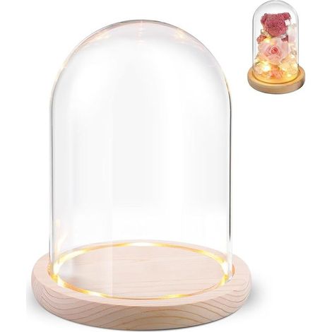 Cloche en Verre avec Socle en Bois Naturel 12 x 16 cm Dôme Décoratif pour Poupées Bougies Fleurs Séchées Figurines et Objets de Collection (1/5)