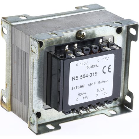 Transformateur à montage sur châssis, Vin 115V ac, 230V ac, Vout 15V c.a., 2 sorties, 100VA ( Prix pour 1 )